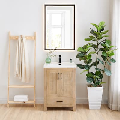 Bondi Bathroom Vanity in Light Brown with White Ceramic Drop-in Sink with Mirror