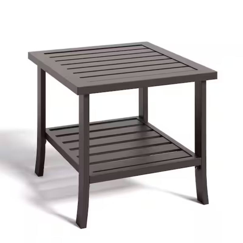 Square Brown Metal Side Table, 2-Tier - 19x19x18"