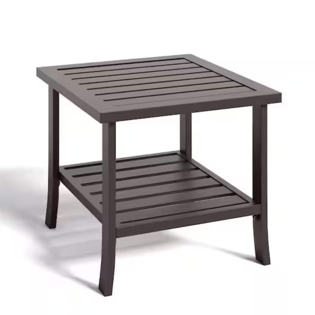 Square Brown Metal Side Table, 2-Tier - 19x19x18"