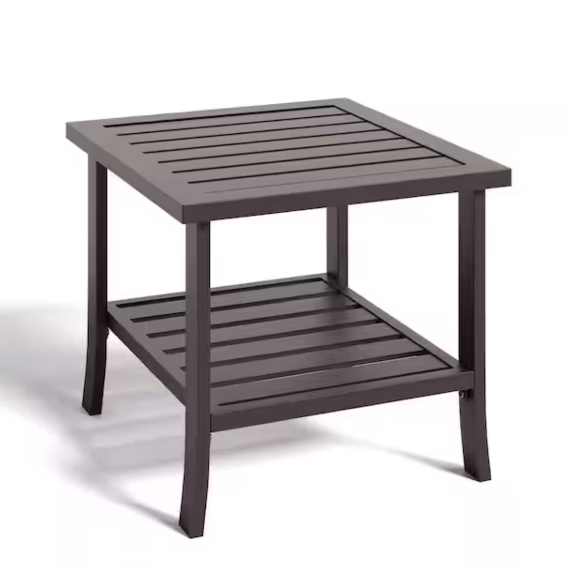 Square Brown Metal Side Table, 2-Tier - 19x19x18