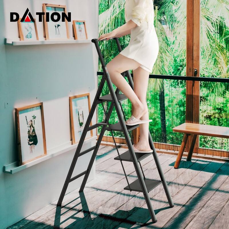 3/4 Step Folding Ladder, lRetractable Handgrip with AntiSlip Wide