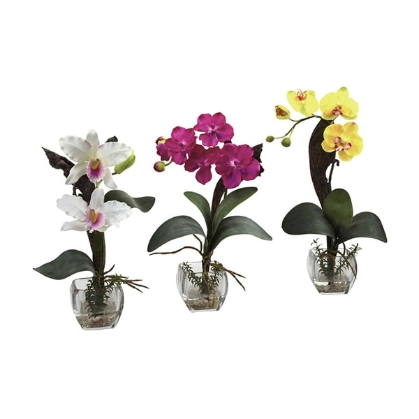 Nearly Natural Mixed Orchid with Cube Arrangements - Set of 3 - ortment3