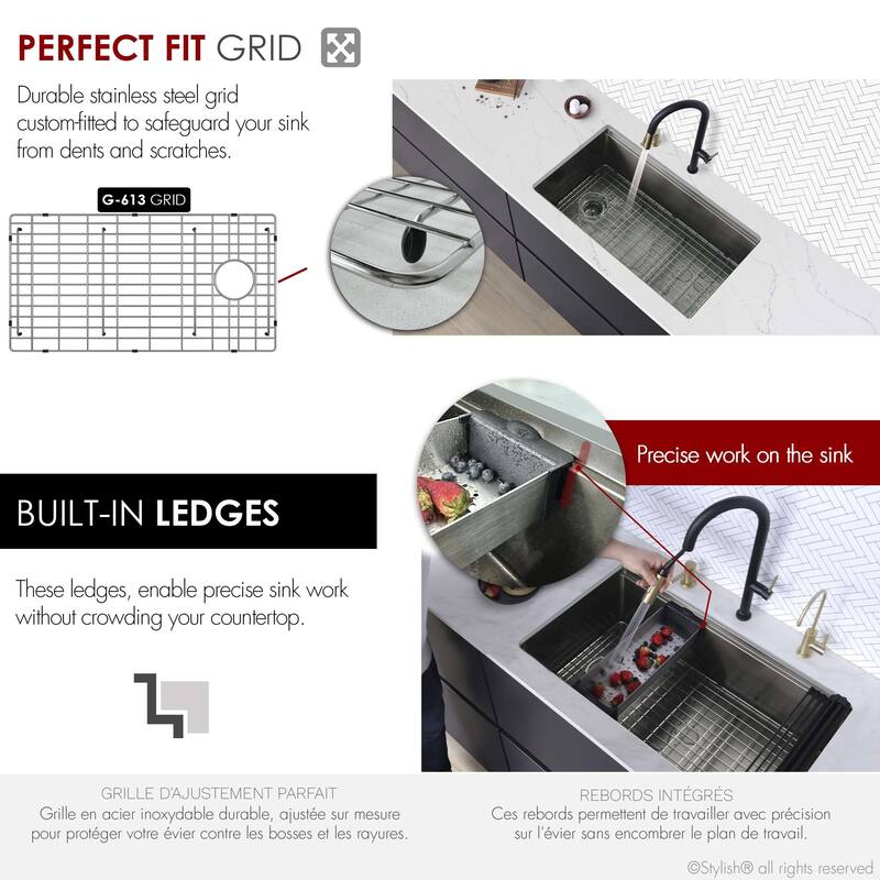 Undermount 33" Workstation Single-Bowl Stainless Steel Kitchen Sink
