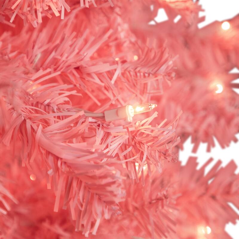 Pre-Lit Medium Pink Pine Artificial Christmas Tree - 6.5’ - Clear Lights