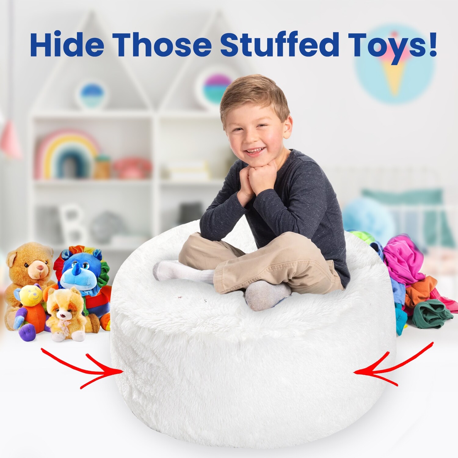 Cheer Collection Shaggy Bean Bag and Stuffed Animal Storage Case On Sale Bed Bath Beyond 36383404