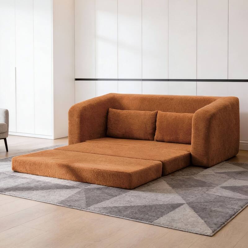 71.2"W 2-in-1 Foldable Pull Out Loveseat Sofa Bed Equipped with Armrest & Backrest Pillows