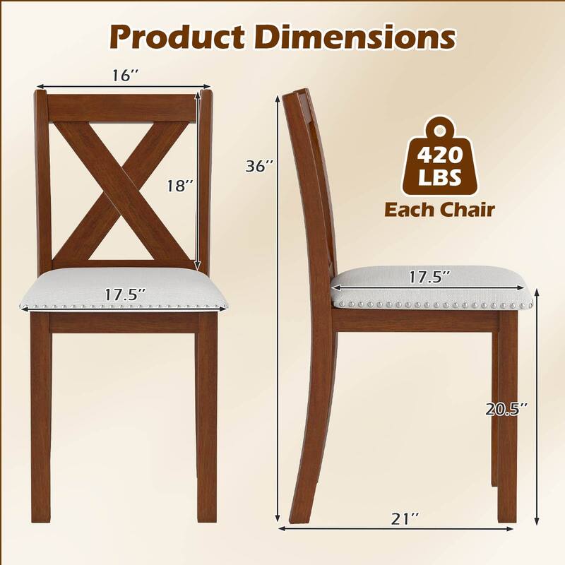 Gymax Wooden Dining Chair Set of 4 w/Acacia Wood Legs Padded Seat