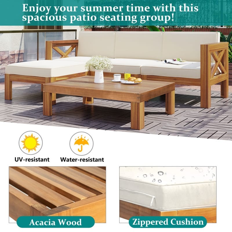 Five-Piece Outdoor Patio Sectional Sofa Set With Cushions For Backyard Seating