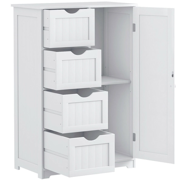 Costway wooden 4 drawer bathroom cabinet sale storage cupboard 2 shelves free standing white