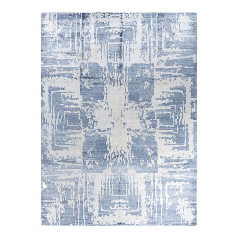 Modern One-of-a-Kind Hand-Knotted Area Rug - Gray, 9' 1" x 12' 2" - 9' 1" x 12' 2"