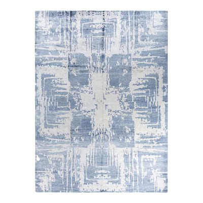 Modern One-of-a-Kind Hand-Knotted Area Rug - Gray, 9' 1" x 12' 2" - 9' 1" x 12' 2"