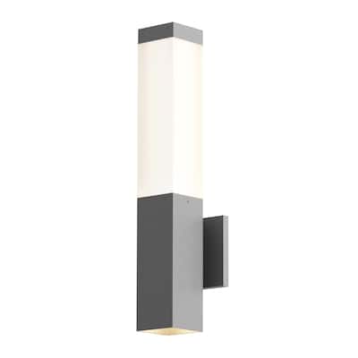 Square Column 2-light Textured Gray LED Outdoor Wall Sconce, White Shade