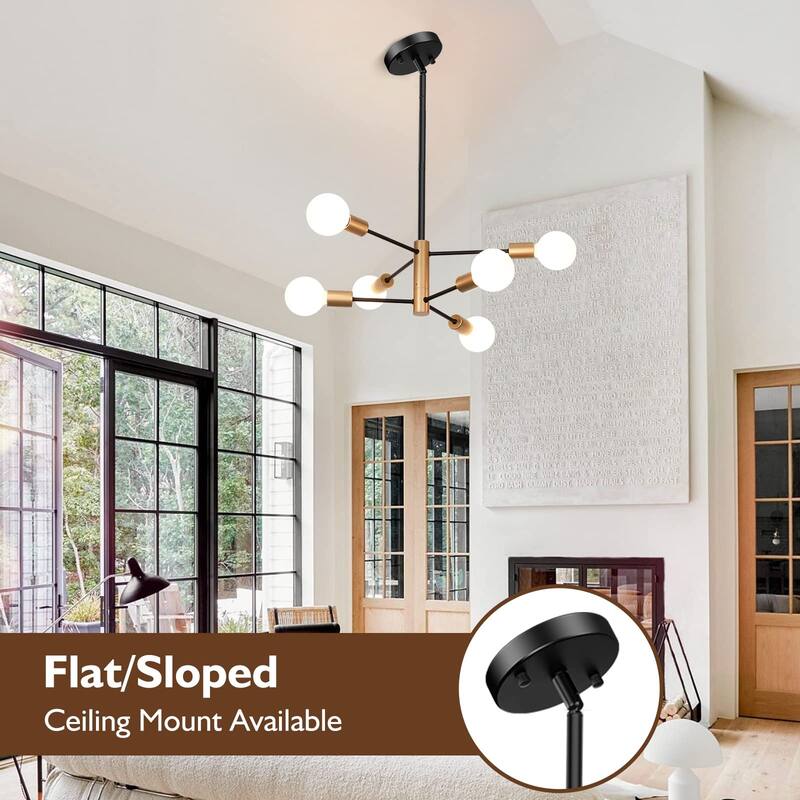 6-Light Sputnik Chandelier Chandeliers Pendant Lighting, Modern Farmhouse Dinning Room Light Fixture Mid Century Brass