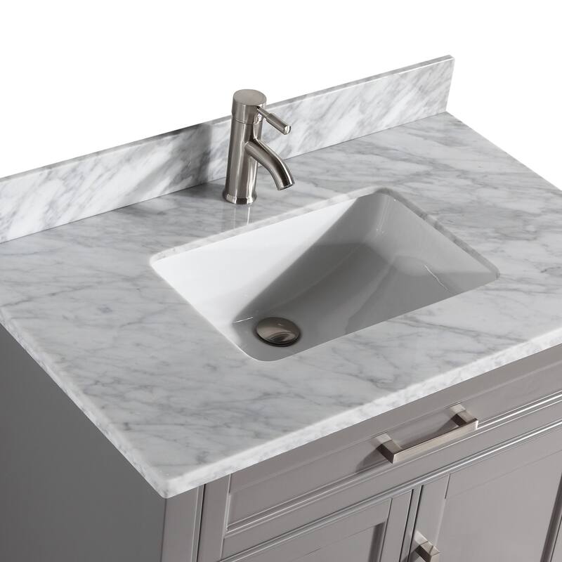 Vanity Art 36-Inch Single Sink Bathroom Vanity Set Carrara Marble Stone Top 3 Drawers 1 Shelf Undermount Sink with Free Mirror