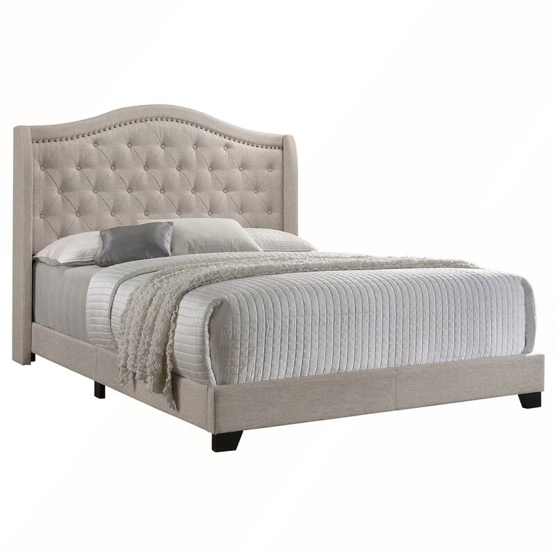 Beige Upholstered Wingback Bed