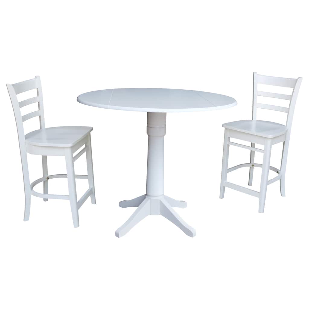 42" Round Pedestal Gathering Height Table with Two Counter Height Stools, Espresso