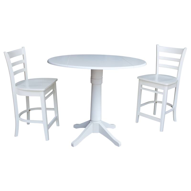 42" Round Pedestal Gathering Height Table with Two Counter Height Stools, Espresso