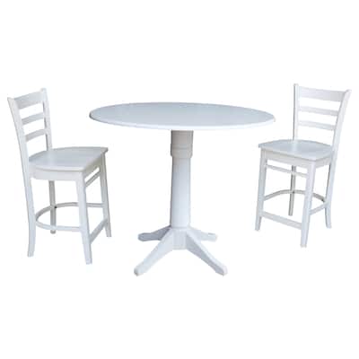 42 In Round Top Drop Leaf Table with 2 Counter Height Stools
