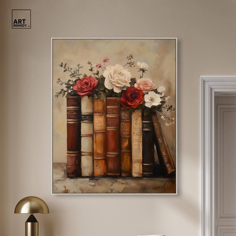 Bookshelf Bouquet II Canvas by Art Remedy