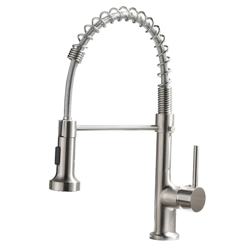 Commercial Kitchen Sink Faucet With Pull Down Sprayer Kitchen Faucets Single Handle Spring High Arc Mixer Faucets With Valve - Brushed Nickel