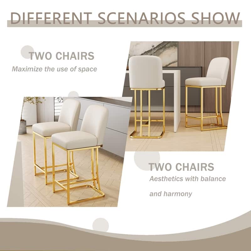 Bar Chairs Set of 2, Cushioned Bar Chairs with Metal Legs and Backrest