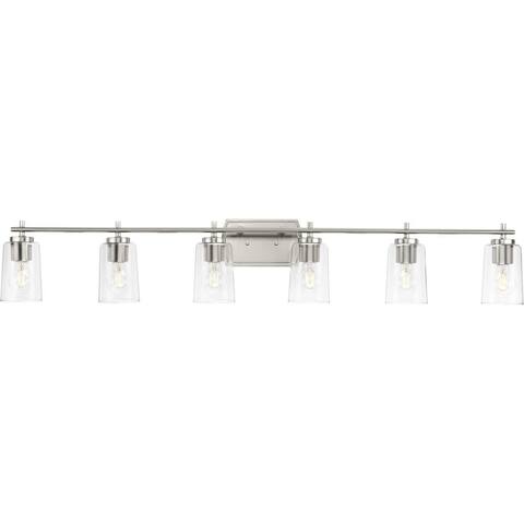 Adley Collection Six-Light Brushed Nickel Clear Glass Vanity Light - 48.5 in x 6 in x 7.62 in