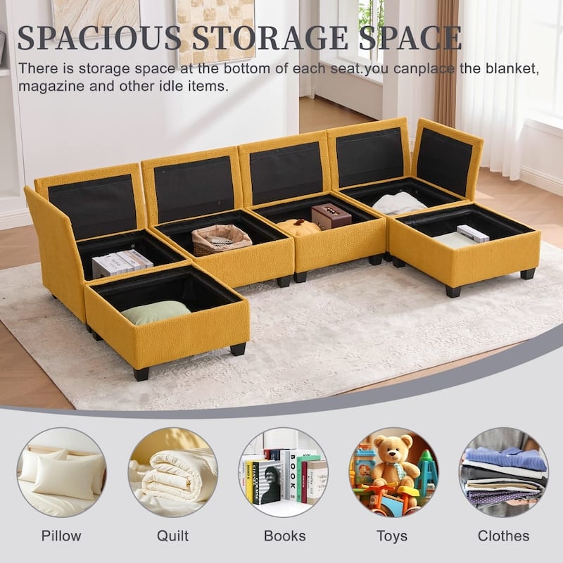Freely Combinable Convertible Modular Sectional Sofa with Storage Ottomans