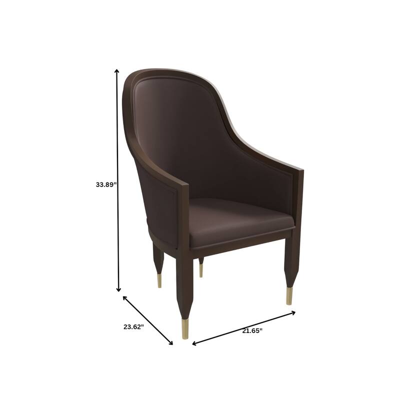 Belle Upholstered Leather Dining Chair Rubberwood Legs with Gold Caps Set of 2