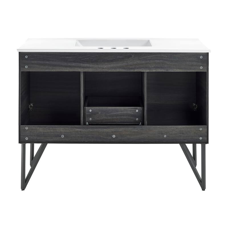 Annecy 48 In. Black Walnut Bathroom Vanity With White, 3-Hole Ceramic Sink Top