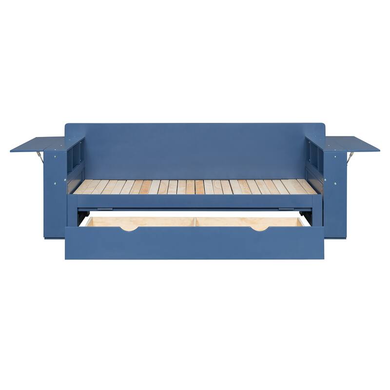 Queen Size 4-in-1 Daybed with Storage Drawers Desk Hydraulic Armrests