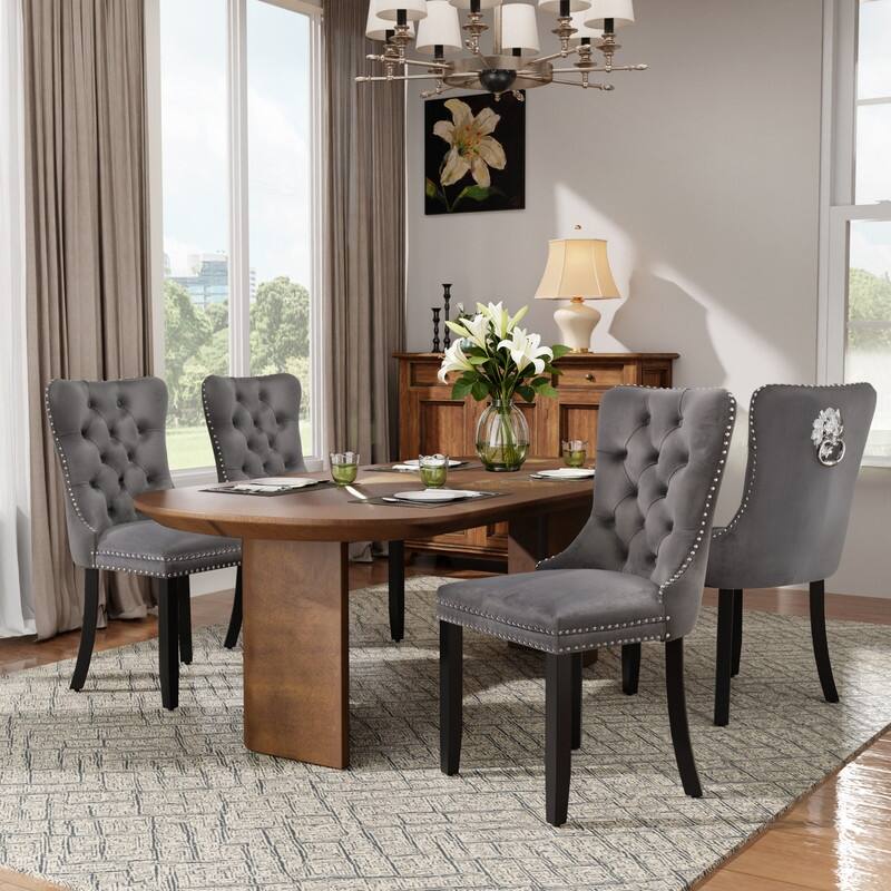 High-end Tufted Velvet Upholstered Nailhead Dining Chair Set of 6 - Set of 4 - Grey
