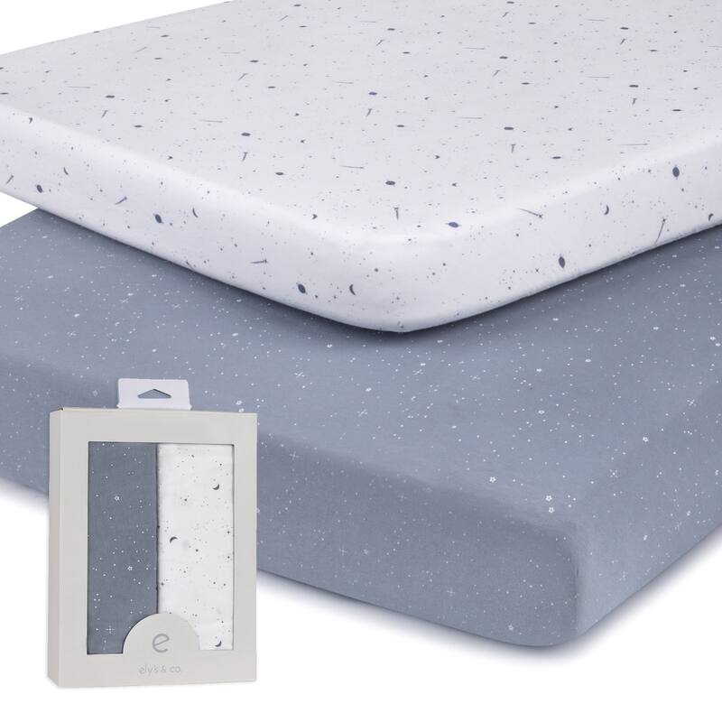 Ely's & Co. Baby Fitted Pack n Play - Mini Crib Sheet Set - 2 Pack - 38" x 24" - Blue Celestial