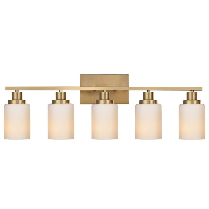 4-Light Bathroom Light Fixtures Brushed Brass 6-Light Bathroom Vanity Light, Bathroom Lights Over Mirror with Milky Glass Shade