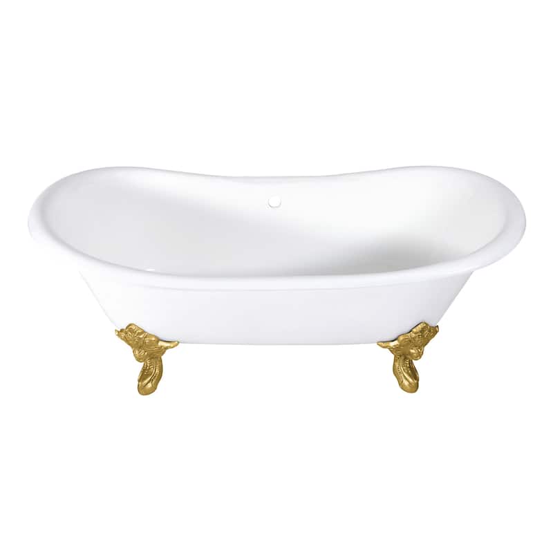 Kingston Brass Aqua Eden 72 Clawfoot Cast Iron Soaking Tub with Center - White / Brushed Brass