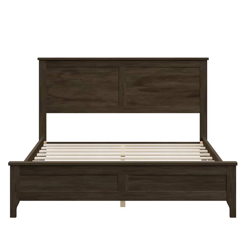 Modern Stylish Simple Wood Platform Bed with Wood Slat Support and Tapered Wood Legs, Low Profile Panel Bed with Headboard