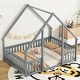 preview thumbnail 3 of 10, Full Size Pine Wood Floor Bed with House Frame and Safety Guardrails, Sturdy Wooden Structure Designed