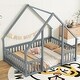 preview thumbnail 3 of 10, Grey Full Size Pine House-Shaped Floor Bed with Roof & Guardrails