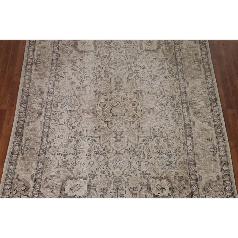 Distressed Tabriz Persian Antique Rug Handmade Oriental Wool Carpet - 6'7" x 9'2"