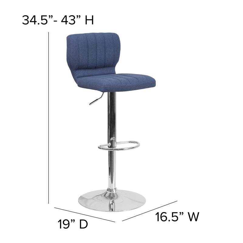 Contemporary Chrome Adjustable Bar Stool - 16.5"W x 19"D x 34.5" - 43"H