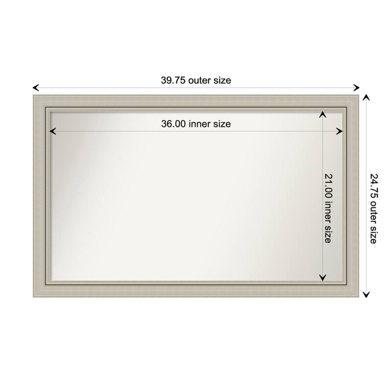 Romano Silver Narrow Framed Non-Beveled Custom Wall Mirror, Bathroom Vanity Mirror - Outer Size: 39.75 x 24.75