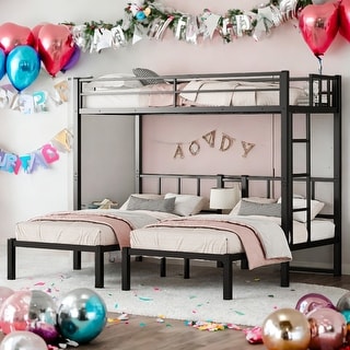 Twin over Twin&Twin or Twin XL over Twin&Twin Detachable Triple Bunk Bed with Guardrails for Bedroom