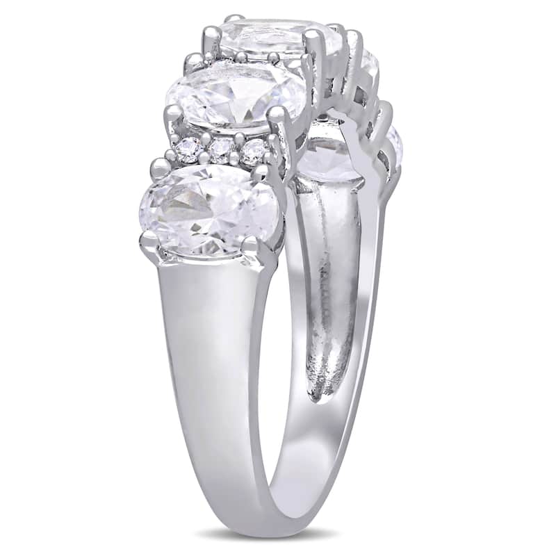 Miadora 3 3/4ct TGW Created White Sapphire 1/10ct TW Diamond Ring in 10k White Gold