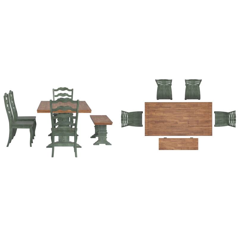 Ronda 78" Rectangular Solid Wood Top Dining Set with French Ladder Back Chairs