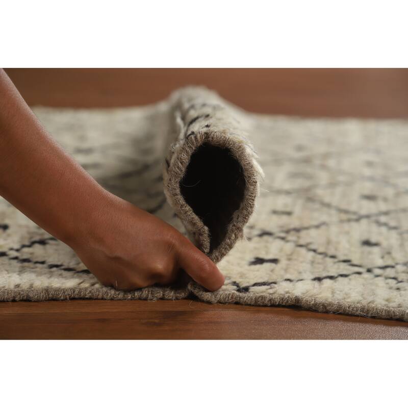 Trellis Beige Moroccan Oriental Runner Rug Hand-Knotted Wool Carpet - 3'6" x 12'10"