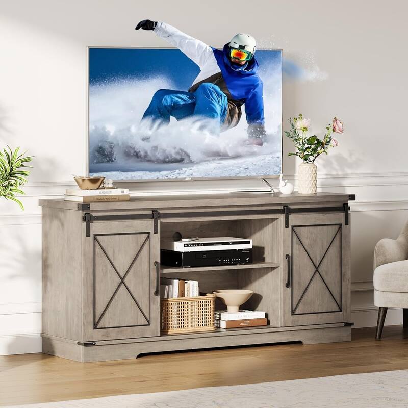 Modern Farmhouse TV Stand and Entertainment Center for TV Up to 65 Inches - N/A - Grey