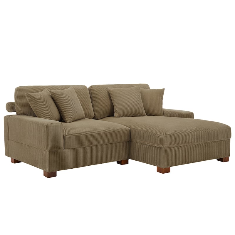 Modern L-Shaped Corduroy Modular Sectional Couch Sofa with Pillows