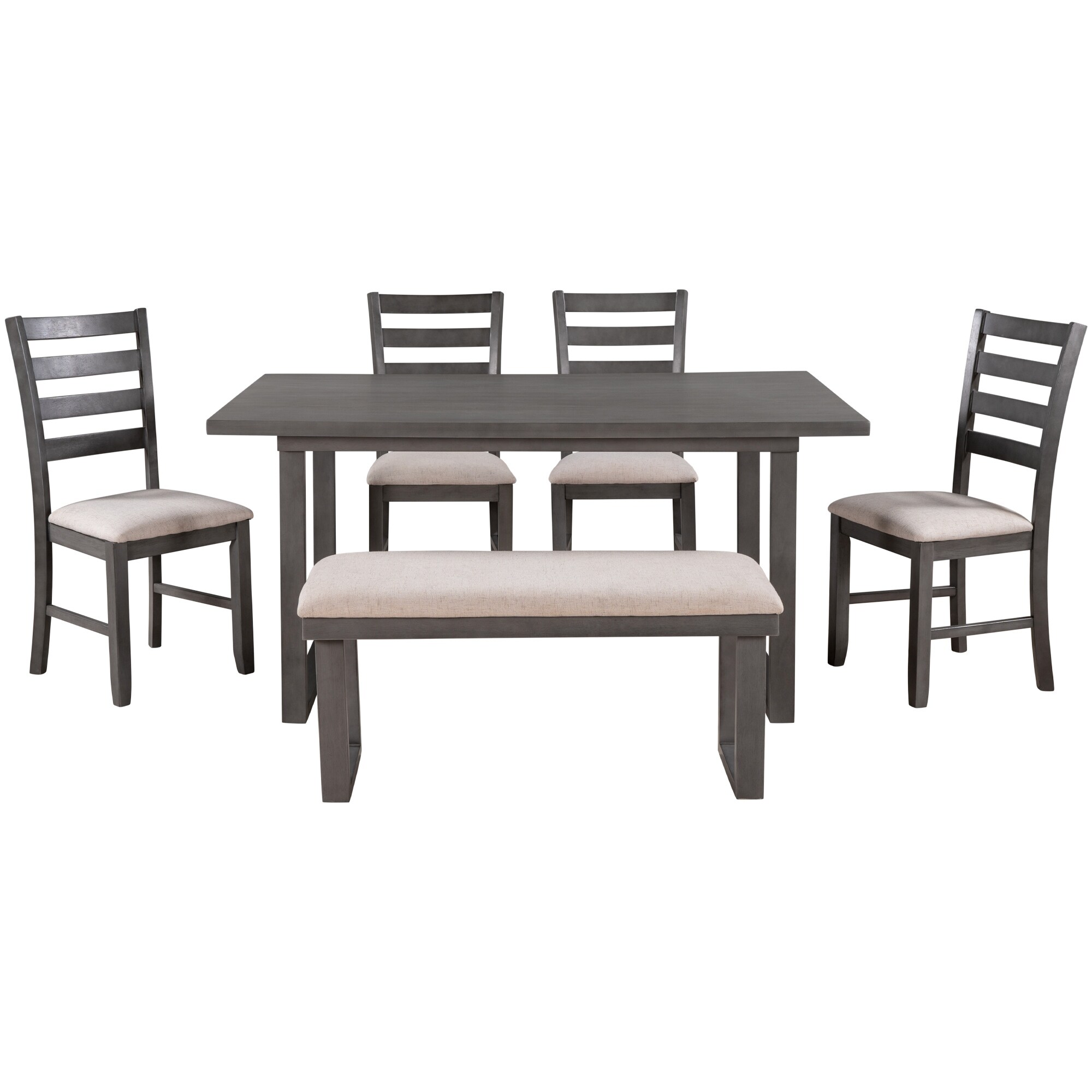 Merax Dining Table Sets, 6 Piece Wood Kitchen Table Set, Home Furniture Table Set with Chairs & Bench (White + Cherry)