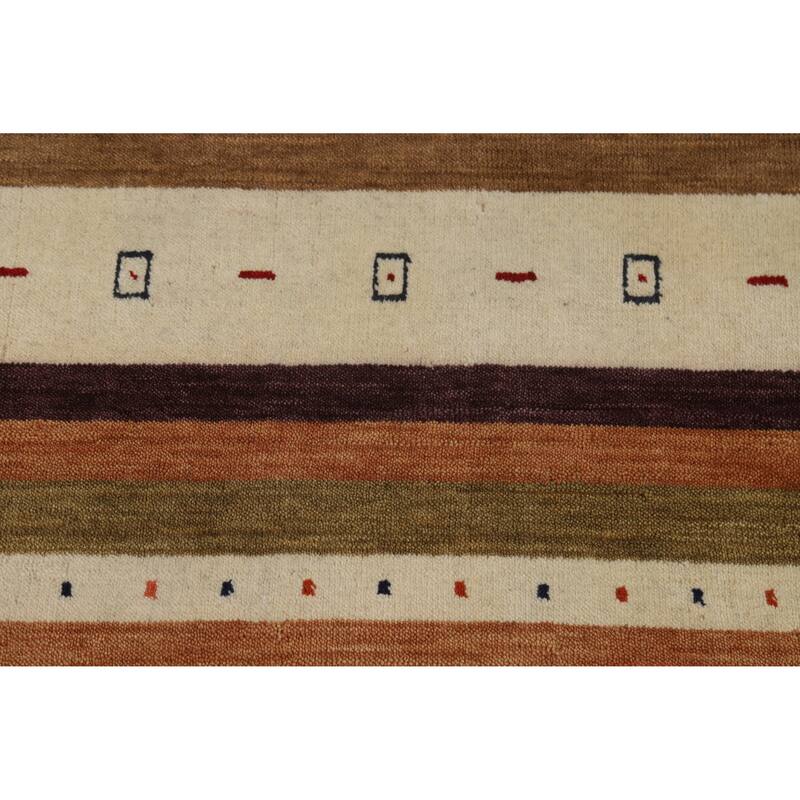 Striped Gabbeh Oriental Rug Handmade Beige Tribal Wool Carpet - 3'11" x 5'7"