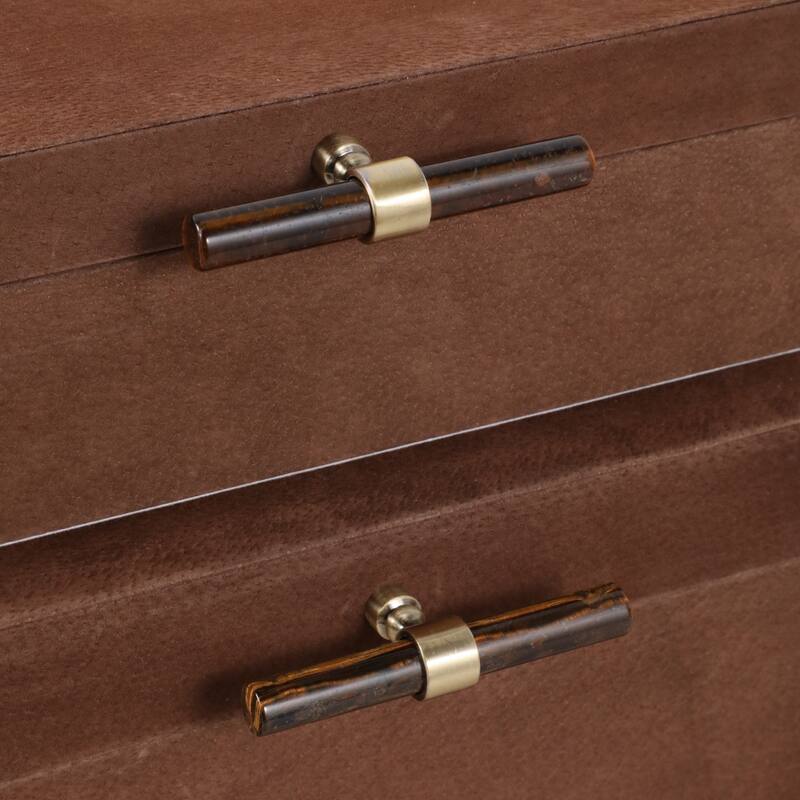 Decorative Retangular Suede Box with Lid - Set of 2, 14", Brown - 14.0"