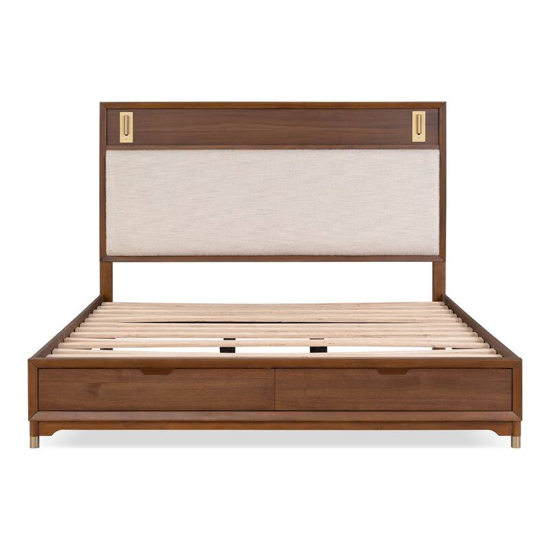 Furniture of America Forma Mid-Century Modern 3-Piece Walnut Solid Wood Storage Platform Bedroom Set